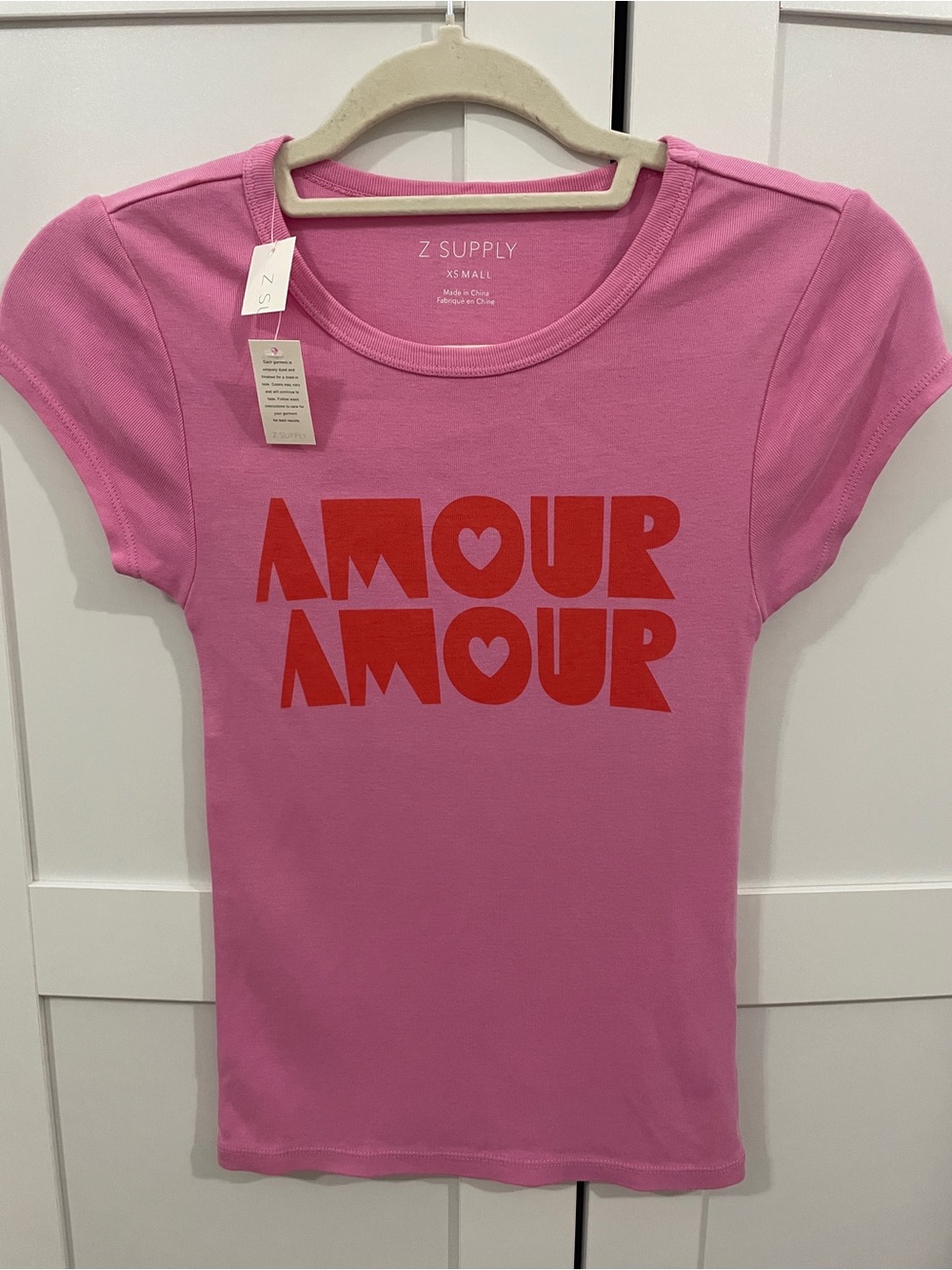 NWT Z Supply Pink Short-Sleeve 'Amour Amour' Graphic Tee